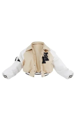 PrettyLittleThing Bomber Jackets*Faux Leather Raglan Sleeve Cropped Varsity Bomber Jacket