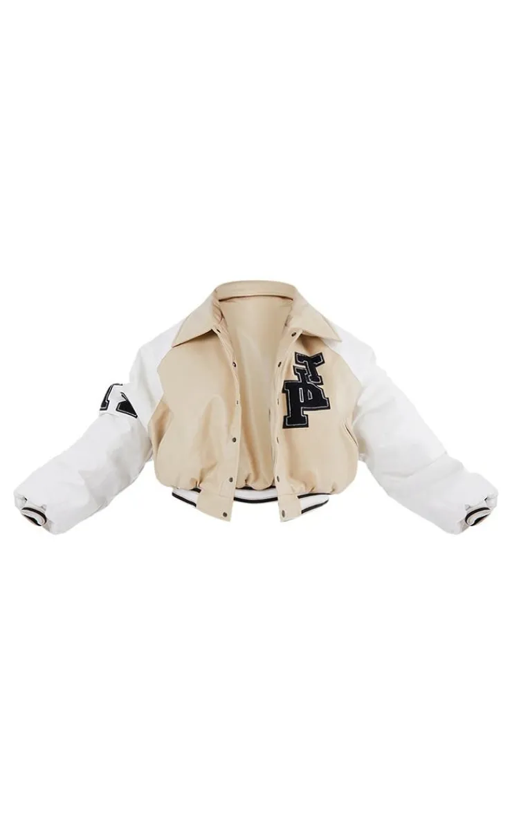 PrettyLittleThing Bomber Jackets*Faux Leather Raglan Sleeve Cropped Varsity Bomber Jacket