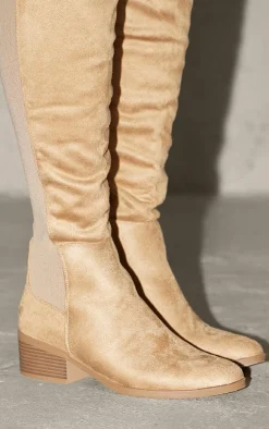PrettyLittleThing High Heels*Faux Suede Point Toe Low Block Heeled Knee High Boots