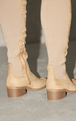 PrettyLittleThing High Heels*Faux Suede Point Toe Low Block Heeled Knee High Boots