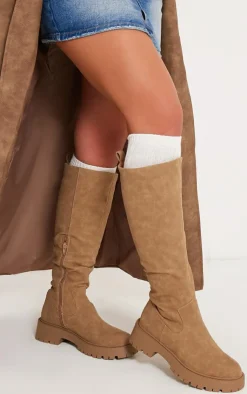 PrettyLittleThing Platforms*Faux Suede Round Toe Chunky Platform Knee High Boots