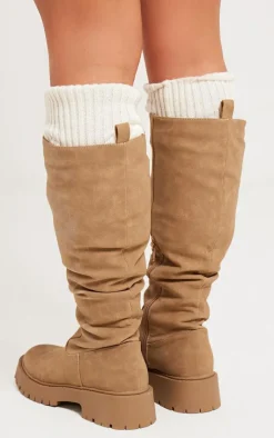 PrettyLittleThing Platforms*Faux Suede Round Toe Chunky Platform Knee High Boots