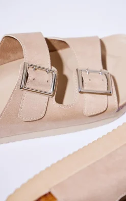 PrettyLittleThing Slides*Faux Suede Round To Buckle Chunky Sole Slides