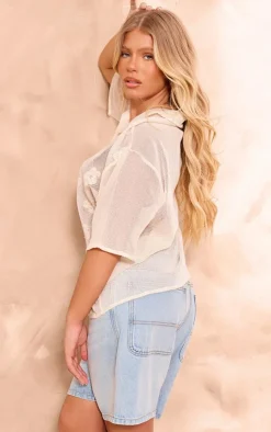 PrettyLittleThing Shirts*Flower Embroidered Oversized Fit Shirt
