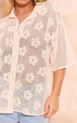 PrettyLittleThing Shirts*Flower Embroidered Oversized Fit Shirt