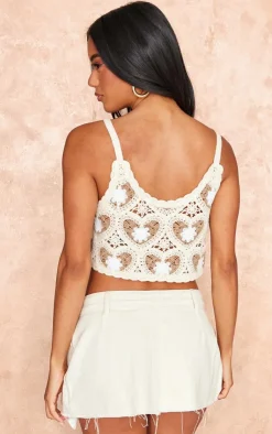 PrettyLittleThing Knitted Tops*Heart Crochet Knit Floaty Top