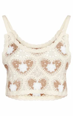 PrettyLittleThing Knitted Tops*Heart Crochet Knit Floaty Top