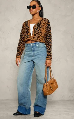 PrettyLittleThing Cardigans*Knit Jacquard Leopard Cropped Cardigan