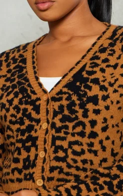 PrettyLittleThing Cardigans*Knit Jacquard Leopard Cropped Cardigan