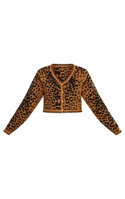 PrettyLittleThing Cardigans*Knit Jacquard Leopard Cropped Cardigan