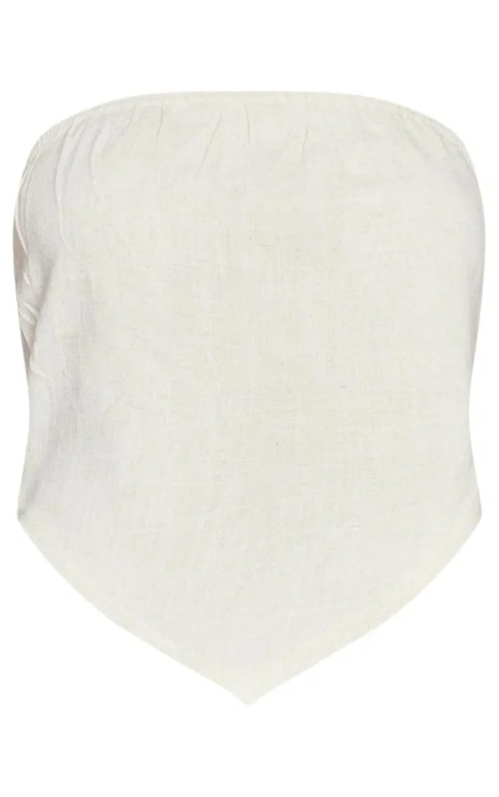 Beige Linen Look Dip Hem Crop Top