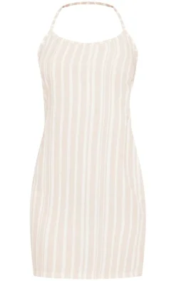 Linen Look Stripe Cut Out Back Tie Shift Dress-PrettyLittleThing New