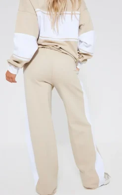 Online PrettyLittleThing Montreal Embroidered Panelled Wide Leg Sweatpants Beige
