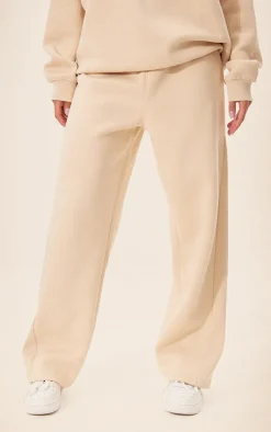 Best PrettyLittleThing Panelled Rib Detail Wide Leg Sweatpants Beige
