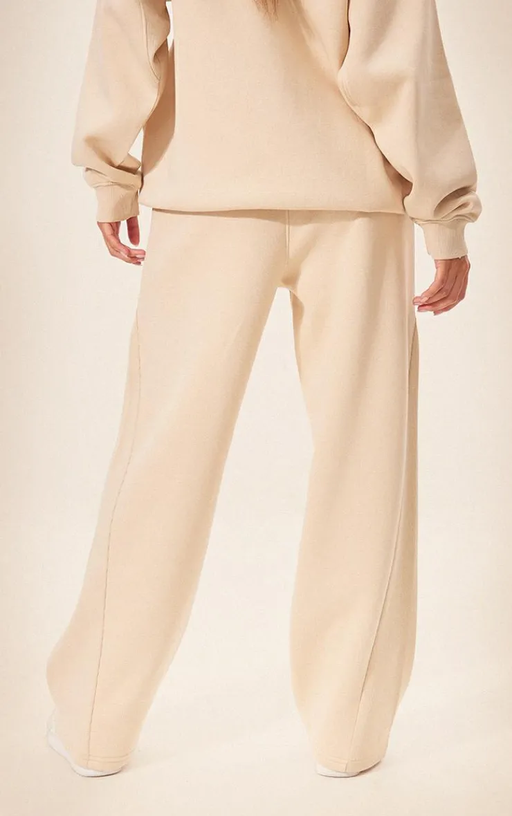 Best PrettyLittleThing Panelled Rib Detail Wide Leg Sweatpants Beige