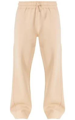 Best PrettyLittleThing Panelled Rib Detail Wide Leg Sweatpants Beige
