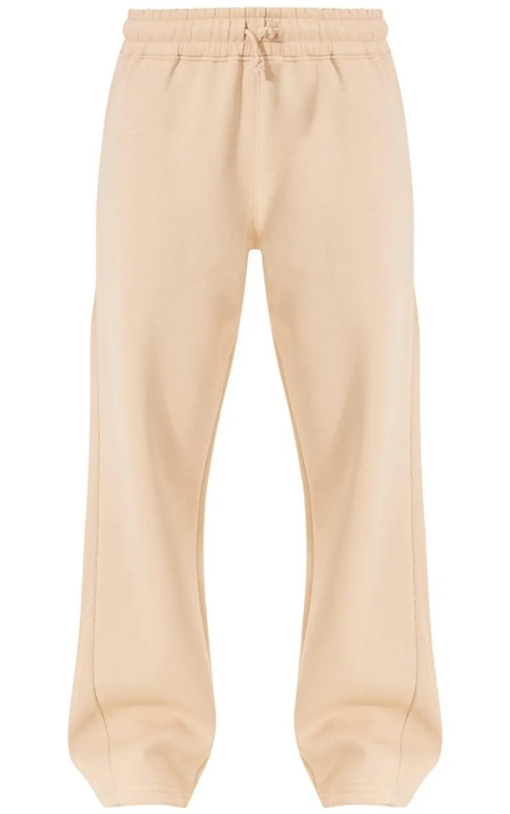 Best PrettyLittleThing Panelled Rib Detail Wide Leg Sweatpants Beige