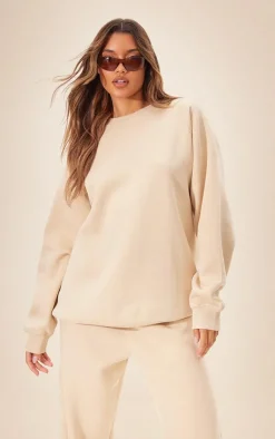 Best PrettyLittleThing Panelled Rib Detail Oversized Sweat Beige