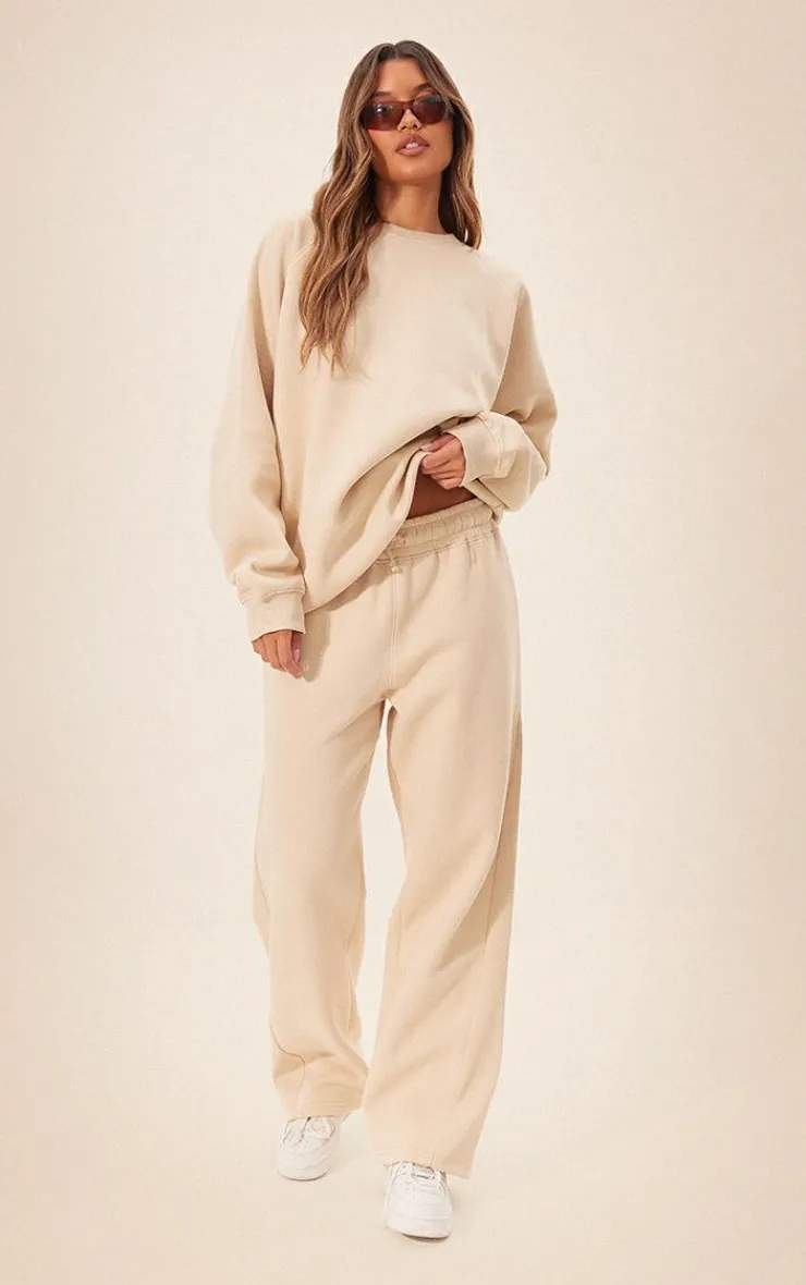 Best PrettyLittleThing Panelled Rib Detail Oversized Sweat Beige