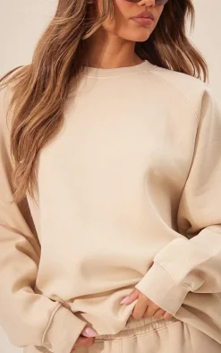 Best PrettyLittleThing Panelled Rib Detail Oversized Sweat Beige