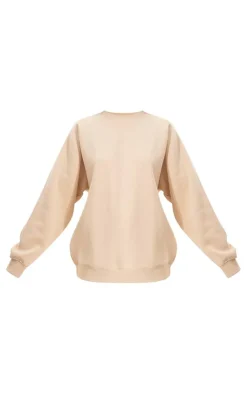 Best PrettyLittleThing Panelled Rib Detail Oversized Sweat Beige