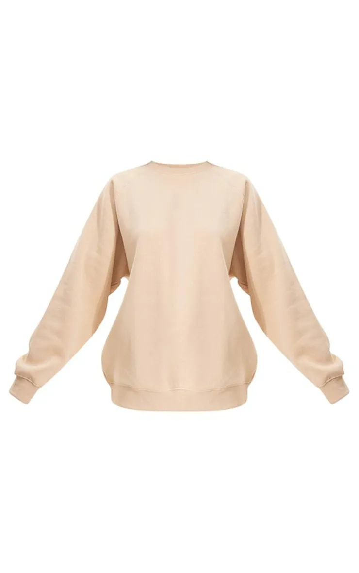 Best PrettyLittleThing Panelled Rib Detail Oversized Sweat Beige