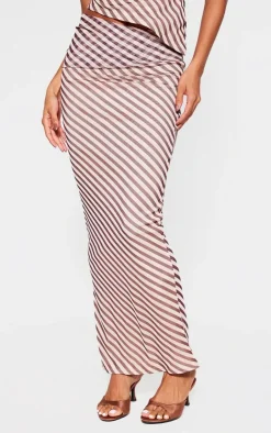 Discount PrettyLittleThing Pinstripe Chiffon Low Rise Maxi Skirt Beige