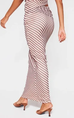 Discount PrettyLittleThing Pinstripe Chiffon Low Rise Maxi Skirt Beige