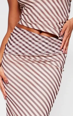 Discount PrettyLittleThing Pinstripe Chiffon Low Rise Maxi Skirt Beige