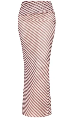 Discount PrettyLittleThing Pinstripe Chiffon Low Rise Maxi Skirt Beige