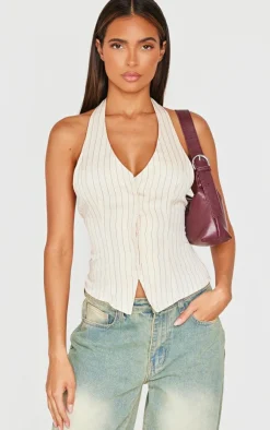 PrettyLittleThing Sleeveless Tops*Pinstripe Halterneck Vest