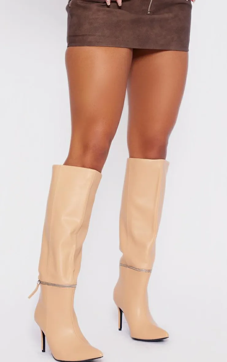 PrettyLittleThing Knee High Boots*Pu Point Toe Zip Off Knee High Stiletto Boots