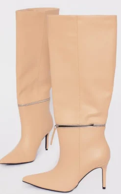 PrettyLittleThing Knee High Boots*Pu Point Toe Zip Off Knee High Stiletto Boots