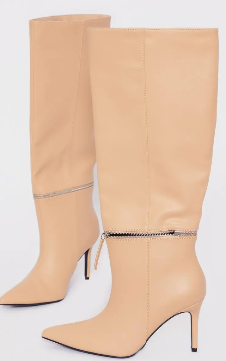 PrettyLittleThing Knee High Boots*Pu Point Toe Zip Off Knee High Stiletto Boots