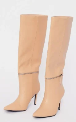 PrettyLittleThing Knee High Boots*Pu Point Toe Zip Off Knee High Stiletto Boots