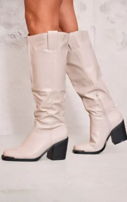 PrettyLittleThing High Heels*Pu Square Toe Knee High Block Heeled Western Boots