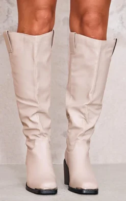 PrettyLittleThing High Heels*Pu Square Toe Knee High Block Heeled Western Boots