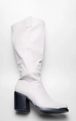 PrettyLittleThing High Heels*Pu Square Toe Knee High Block Heeled Western Boots