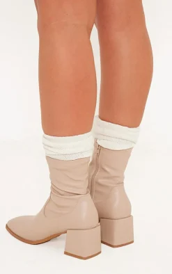 PrettyLittleThing Low Heels*PU Square Toe Low Block Heel Stretch Ankle Boots