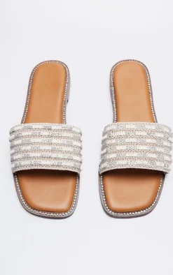 PrettyLittleThing Flat Sandals*Pu Square Toe Woven Strap Flat Sandals