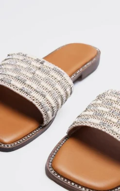 PrettyLittleThing Flat Sandals*Pu Square Toe Woven Strap Flat Sandals
