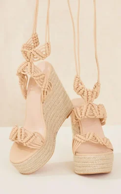 PrettyLittleThing Espadrilles*Pu Woven Lace Up Espadrille Heeled Wedges