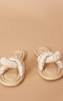 PrettyLittleThing Flat Sandals*Real Leather Round Toe Padded Contrast Strap Pearl Detail Sandals