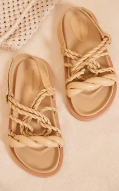 PrettyLittleThing Flat Sandals*Real Leather Round Toe Rope Twist Strap Flat Sandals