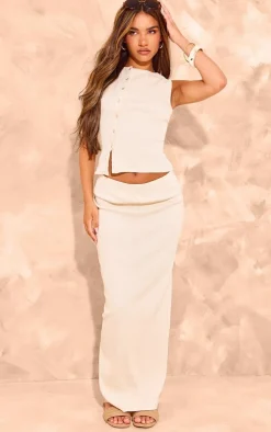 New PrettyLittleThing Ribbed Maxi Skirt Beige