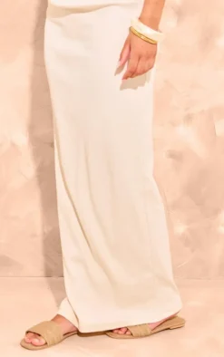 New PrettyLittleThing Ribbed Maxi Skirt Beige