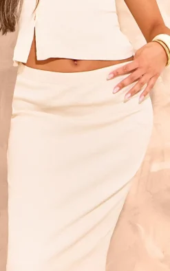 New PrettyLittleThing Ribbed Maxi Skirt Beige