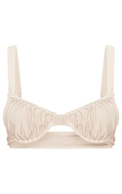 Beige Ruched Underwired Bikini Top