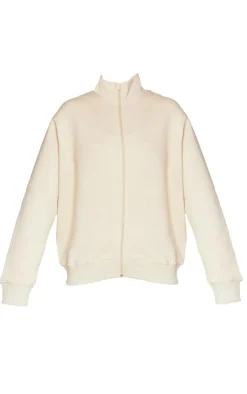 Online PrettyLittleThing Seam Detail Zip Through Sweatshirt Beige