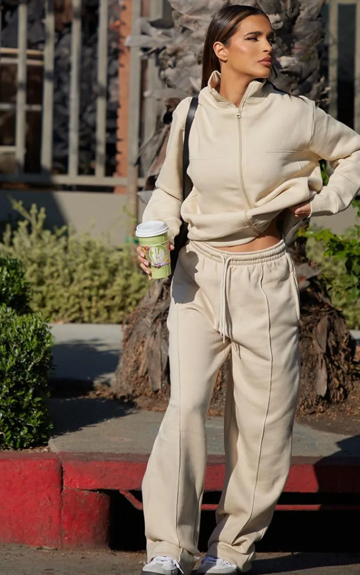 Clearance PrettyLittleThing Seam Detailed Straight Leg Sweatpants Beige
